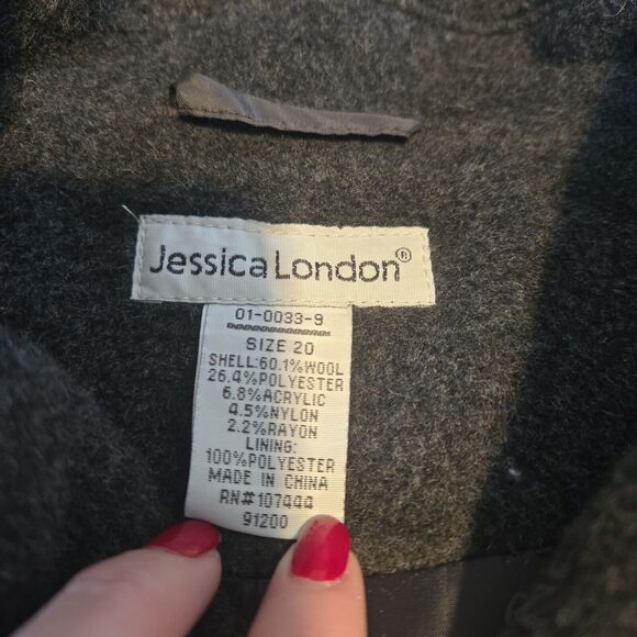 Jessica London Womens Wool Double breasted Dark Grey Coat Size 20 Pockets Winter - Picture 3 of 10